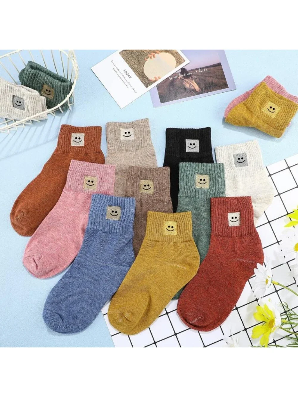 10 Pairs Women's Cute Cotton Crew Socks - Lightweight Ankle Length, Aesthetic